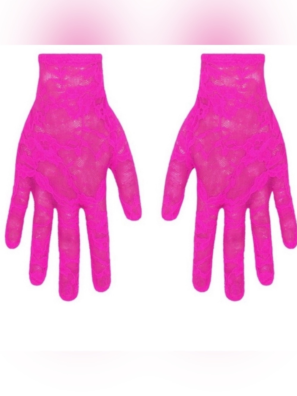 SKIMS Stretch Lace Gloves Neon Pink OS NWT Sheer Wrist Length